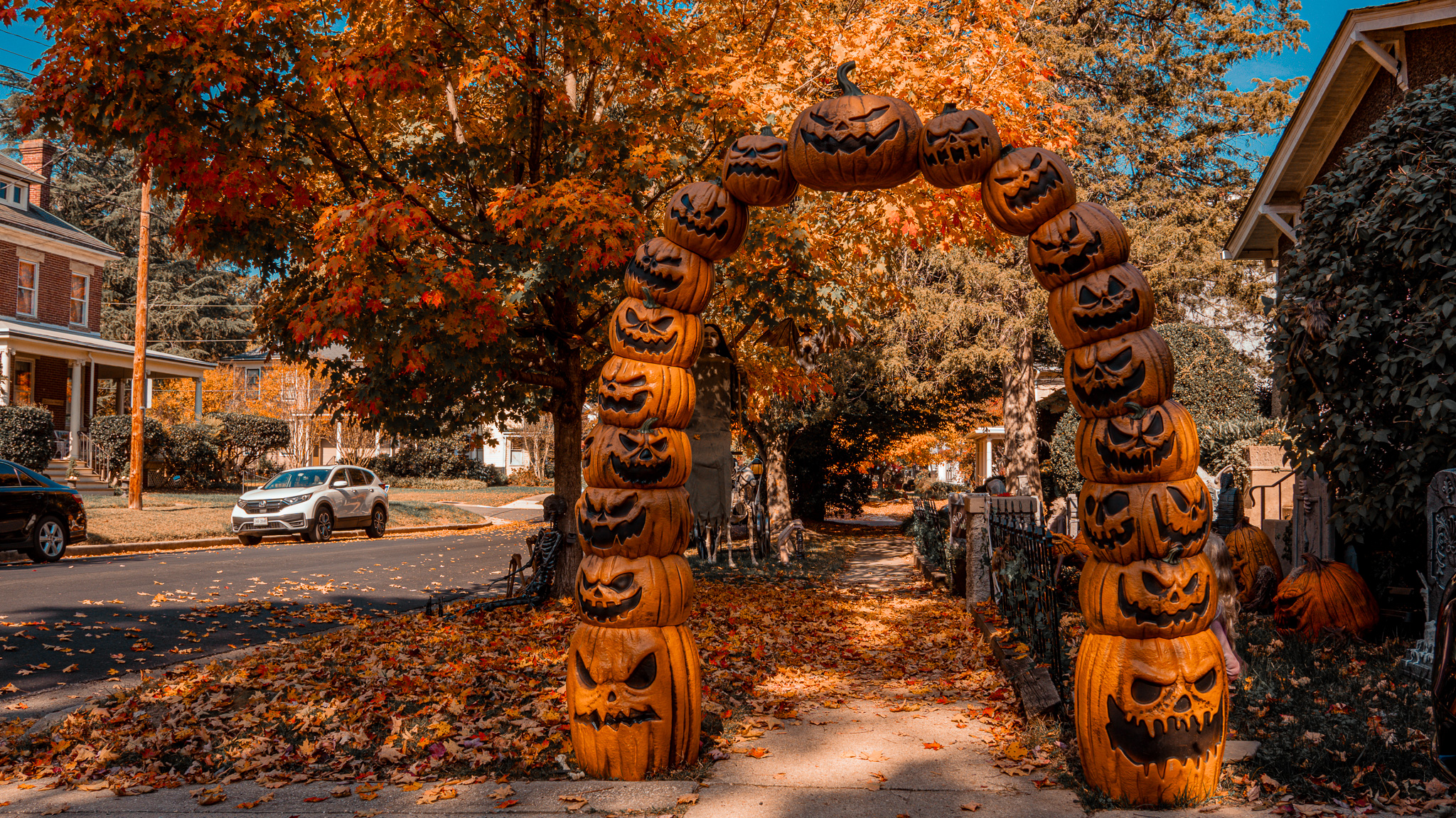 A carved pumpkin arch at Spooky Heights